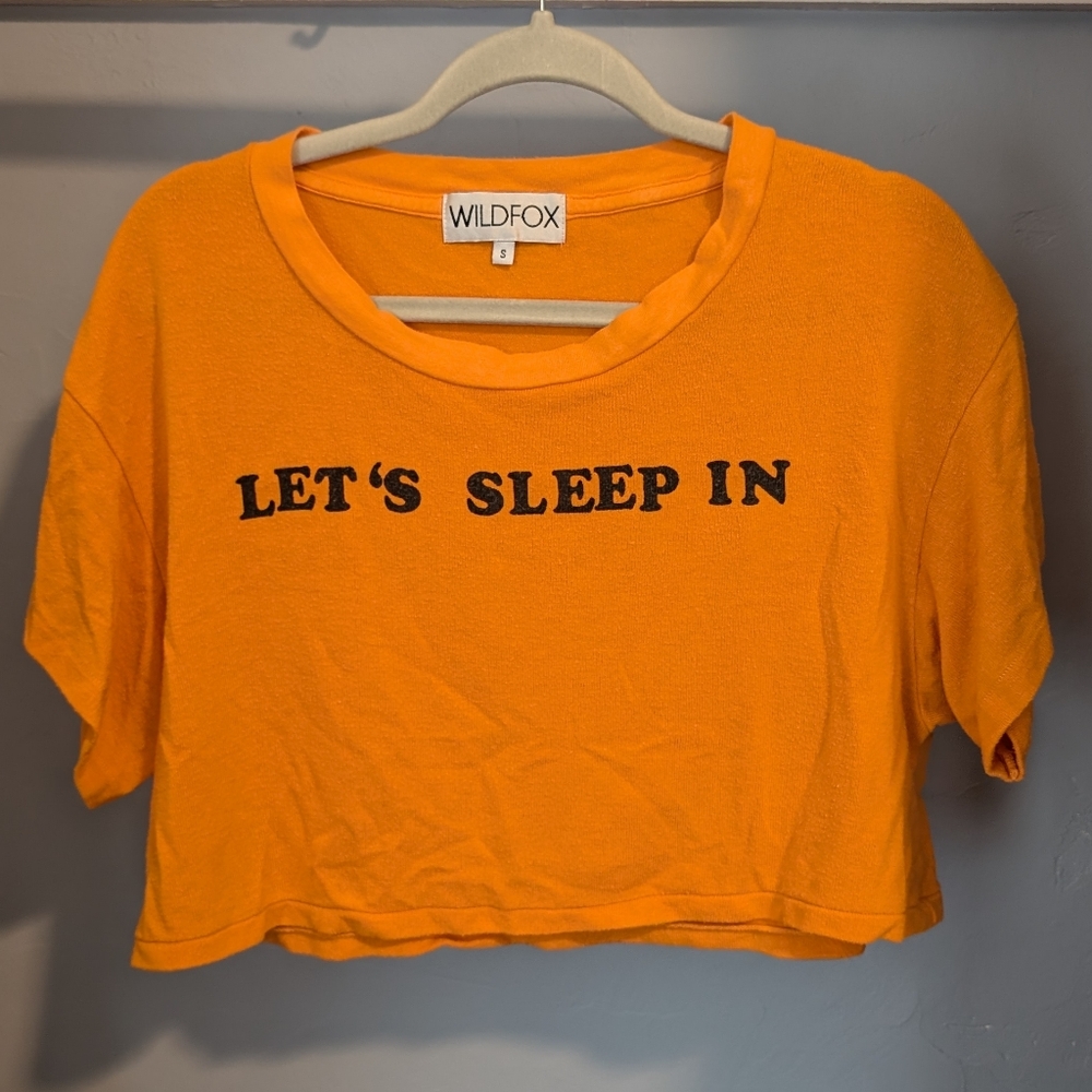 🫰🏼 Wildfox Soft Orange Crop Top Jumper "Let's Sleep In"